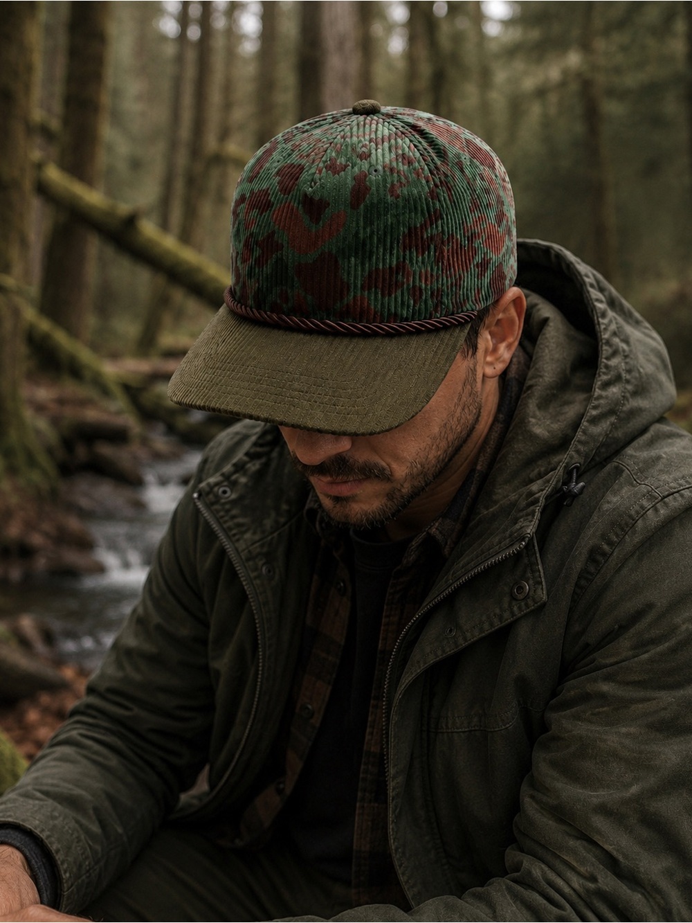 Corduroy Camo Baseball Cap - Green/Brown - Picture 3 of 3